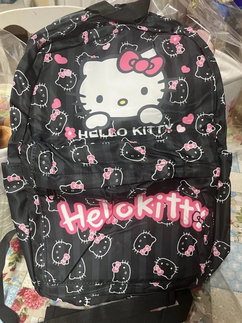 Hello Kitty Black and Pink Patterned Backpack